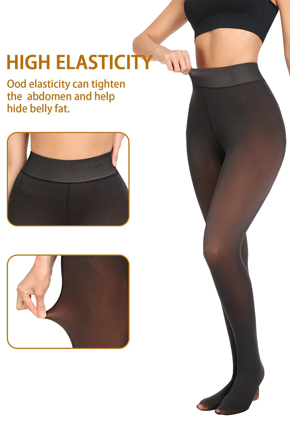 Black Fleece Lined High Elastic Thermal Pantyhose