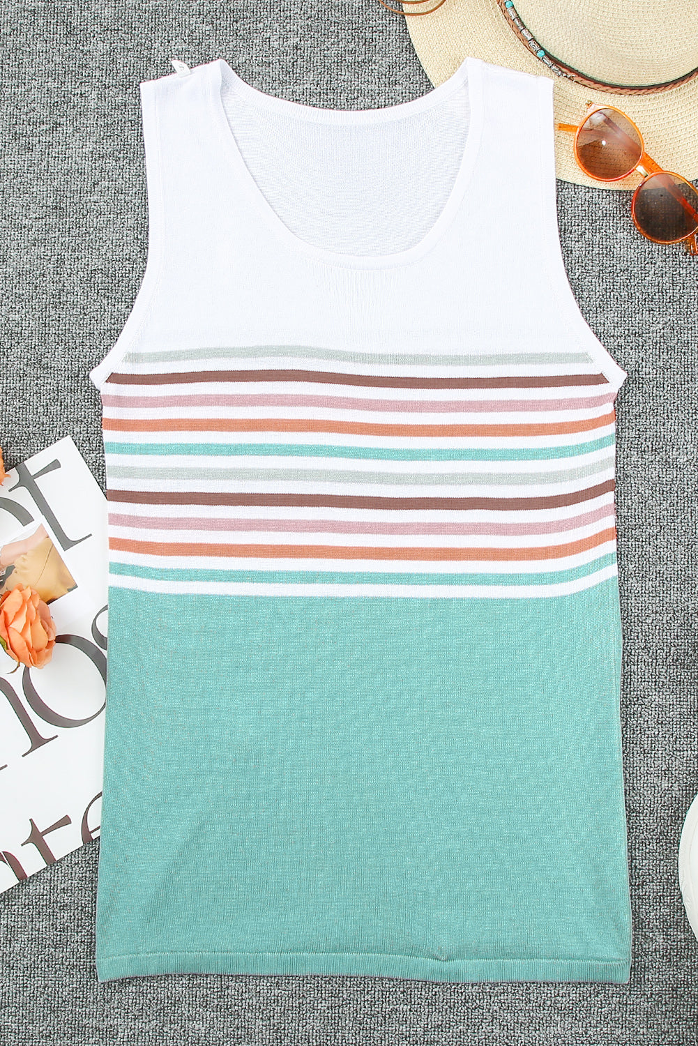 Striped Color Block Casual Knit Tank Top for Women