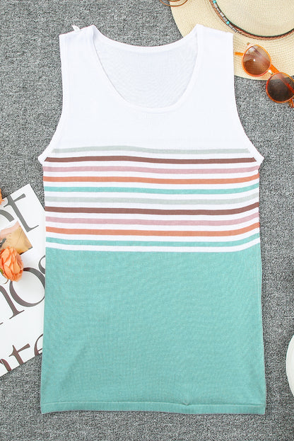 Striped Color Block Casual Knit Tank Top for Women