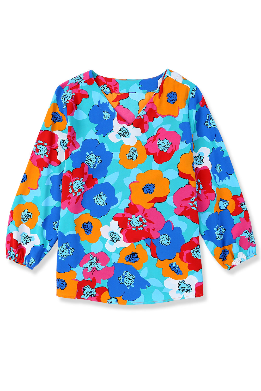 Multicolor Floral Print Casual V Neck Blouse