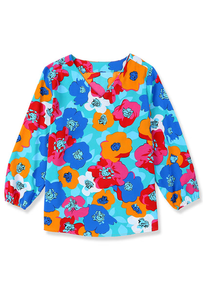 Multicolor Floral Print Casual V Neck Blouse