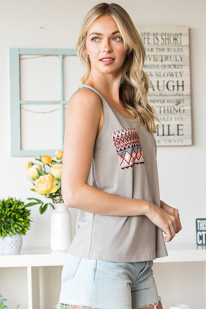 Grey Casual Ethnic Pattern Pocket Tank Top