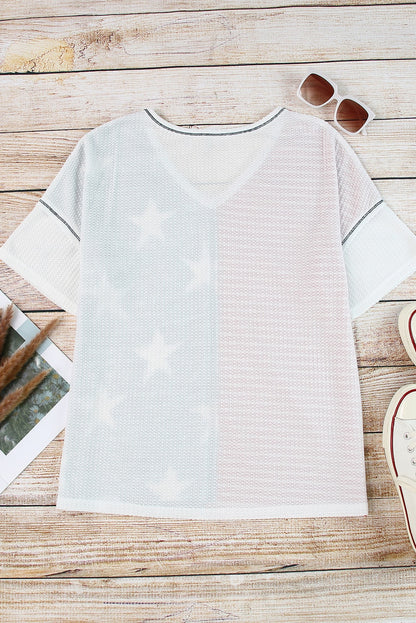 Multicolor Stripes Stars Print Knit Short Sleeve Top