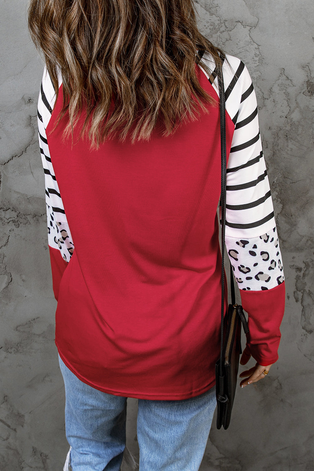 Red Double Heart Patch Contrast Graphic Long Sleeve Top