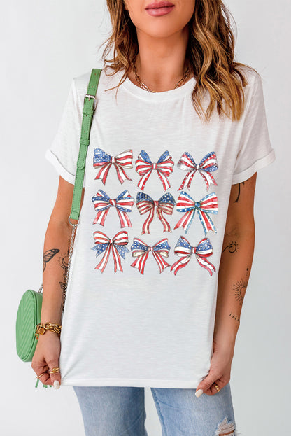 American Flag Bow Knot Graphic Crew Neck Tee