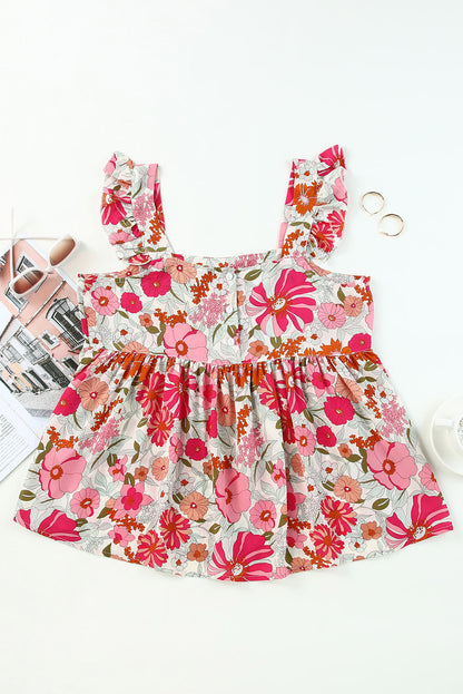 Floral Print Casual Ruffled Sleeveless Tiered Short Dress