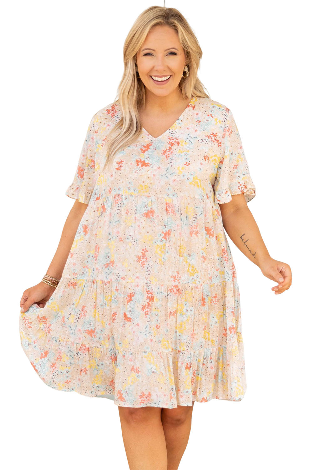 Plus Size Floral Pattern Babydoll Swing Dress