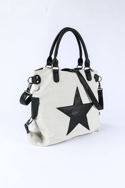 Beige Casual Star Pattern Canvas Tote Bag