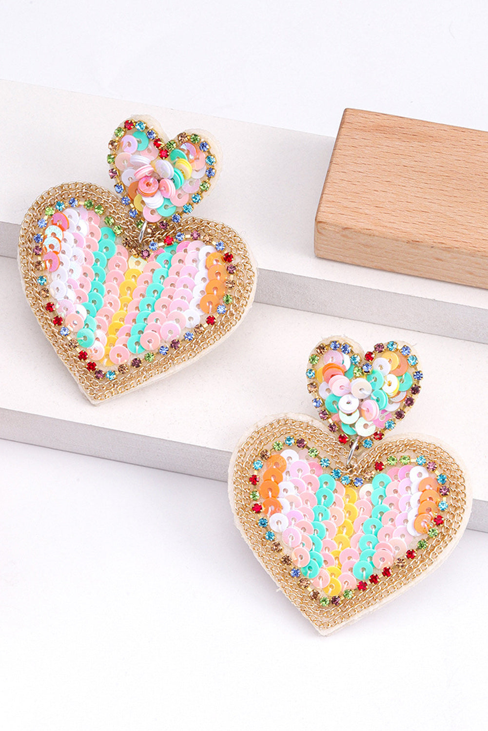 Multicolor Valentine Sequin Hearts Drop Earrings