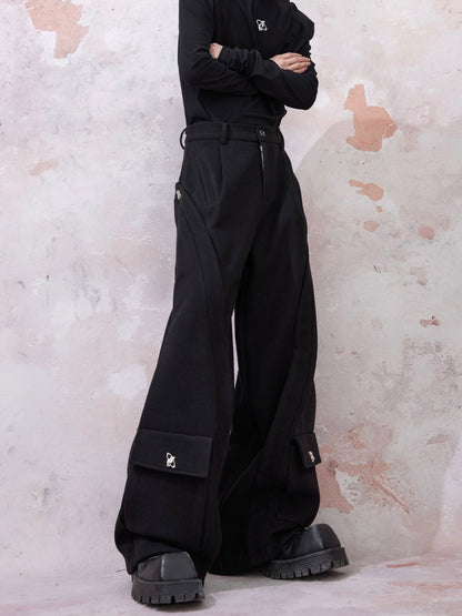 Woolen Metal Embellishment Silhouette Drape Casual Pants