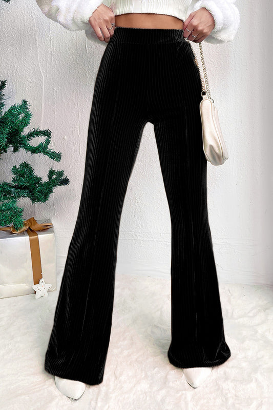 Solid Color High Waist Corduroy Flare Pants