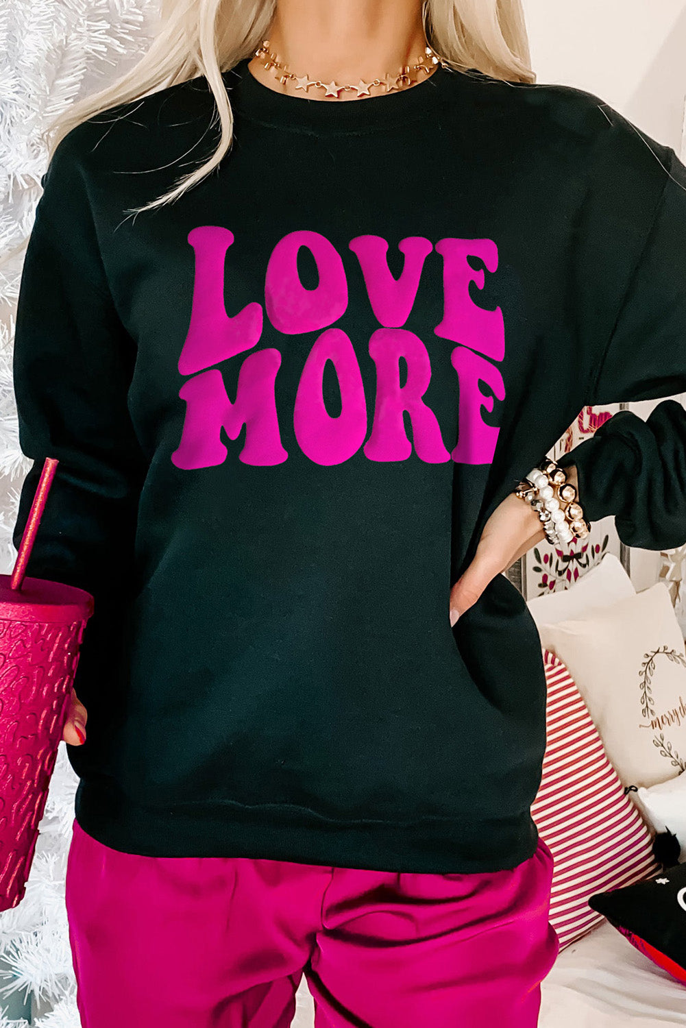 Black Valentine LOVE MORE Graphic Crew Neck Sweatshirt
