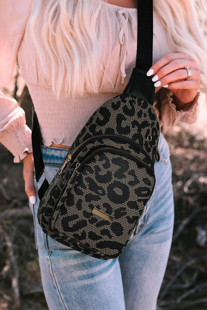Printed PU Leather Zippered Fanny Pack Sling Bag