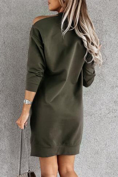 Solid Color Single Cold Shoulder Short T Shirt Dress