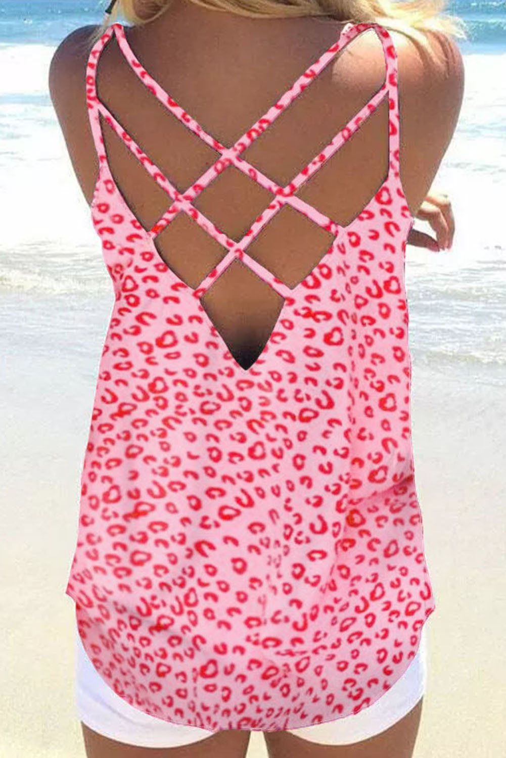 Rosy Leopard Print Oversized Casual Half Sleeve V Neck Top