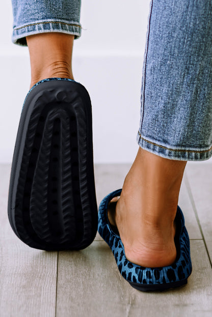 Black Leopard Print Open Toe Thick Flat Slippers