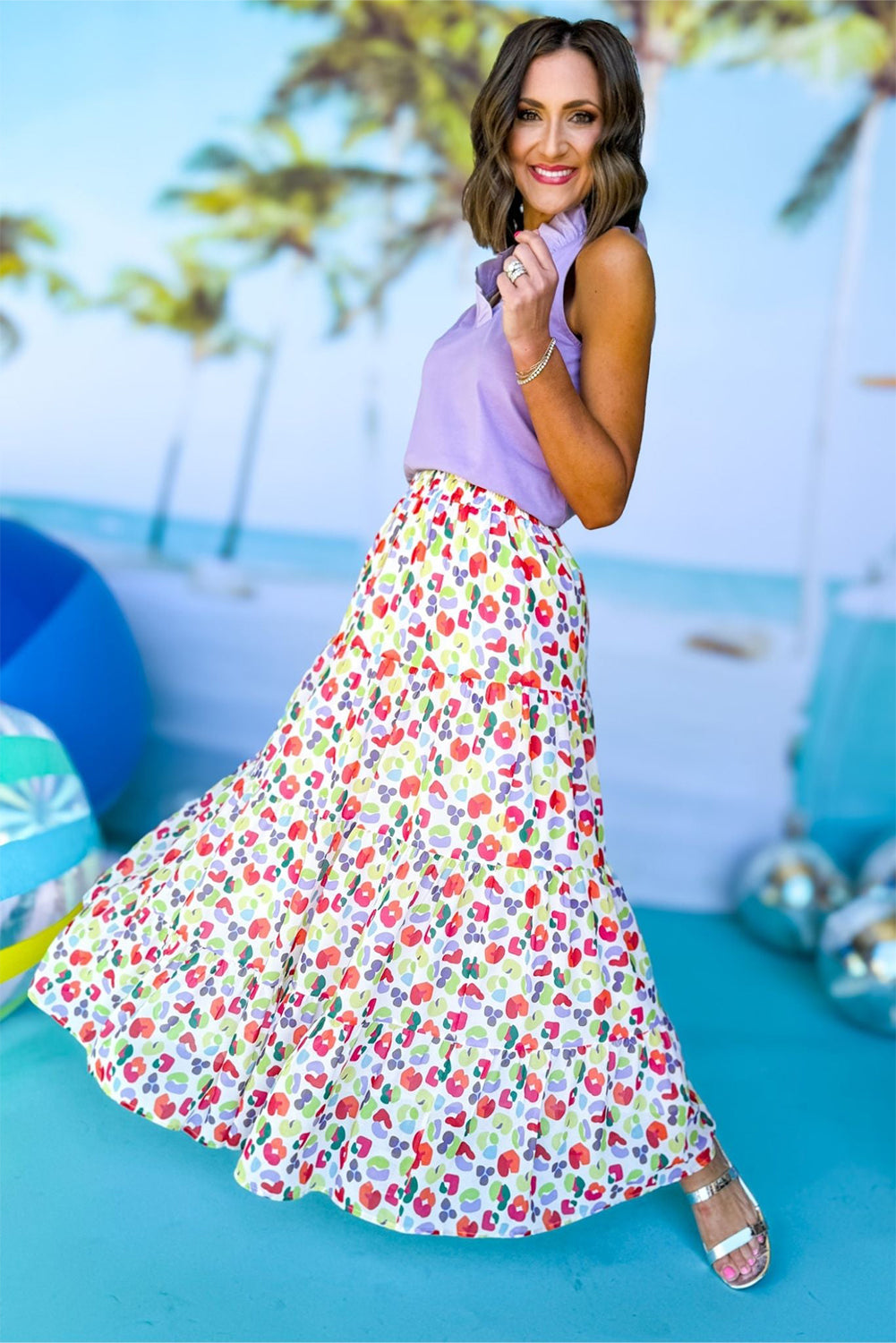 Bohemian Abstract Print Tiered Maxi Skirt