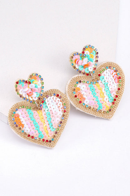 Multicolor Valentine Sequin Hearts Drop Earrings