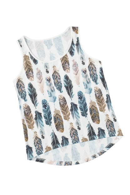 Colorful Feathers Print Scoop Neck Tank Top for Women