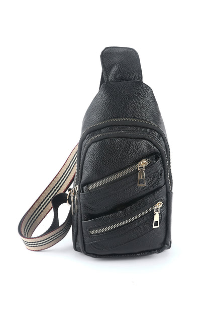 Faux Leather Zipped Sling Bag