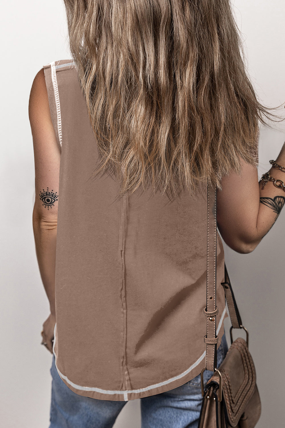 Contrast Stitching Exposed Seam Henley Tank Top