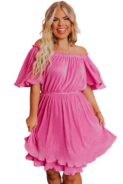 Ruffled Off Shoulder High Waist Plus Size Mini Dress