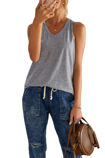 Casual V Neck Racerback Tank Top With Pocket