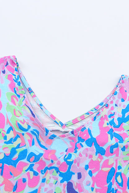 Abstract Print Wrap V Neck Flutter Sleeve Mid Length Summer Dress