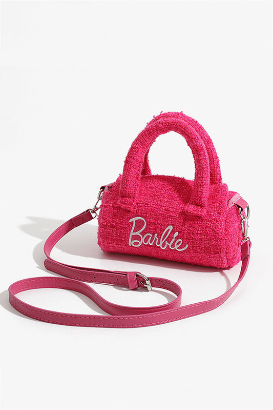 Strawberry Pink Barbie Letter Embroidery Cylindrical Mini Bag