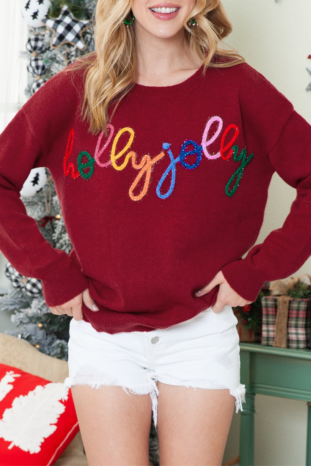 Glitter Merry & Bright Round Neck Knit Sweater