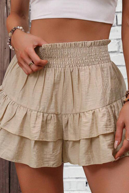 Parchment Casual Wide Leg Draped Peplum Shorts