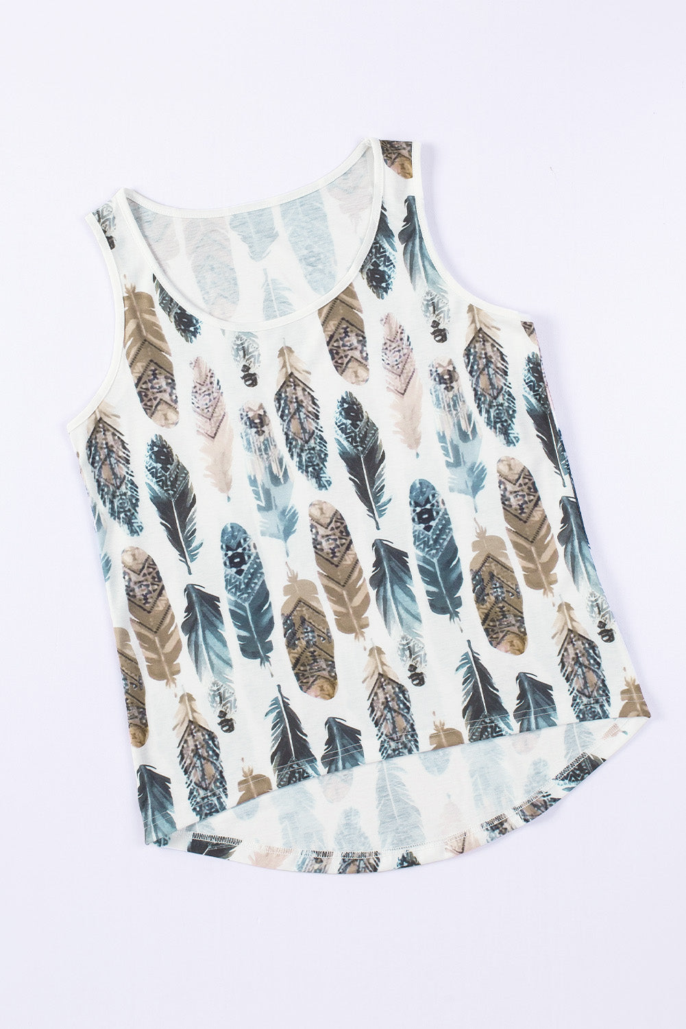 Colorful Feathers Print Scoop Neck Tank Top for Women