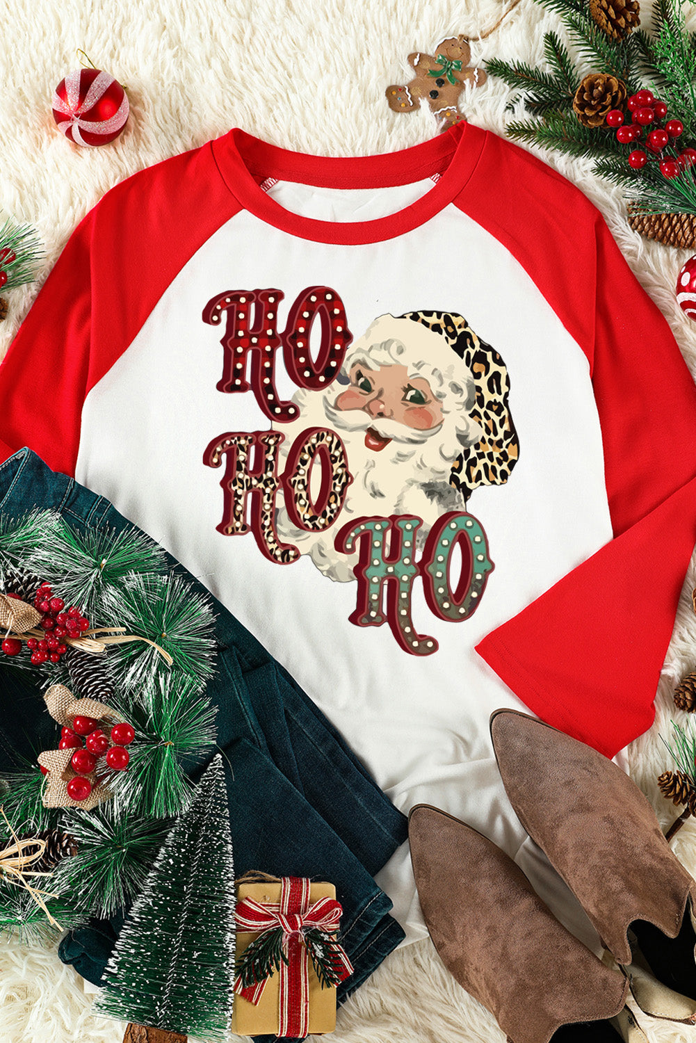 Red HO HO HO Santa Claus Color Block Graphic Sweatshirt