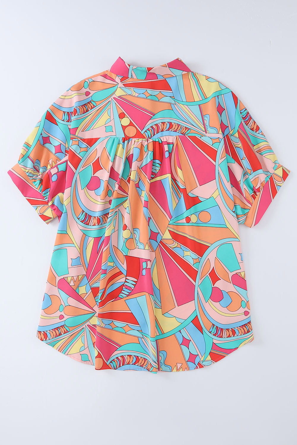 Multicolor Abstract Print Split V Neck Short Sleeve Tiered Dress