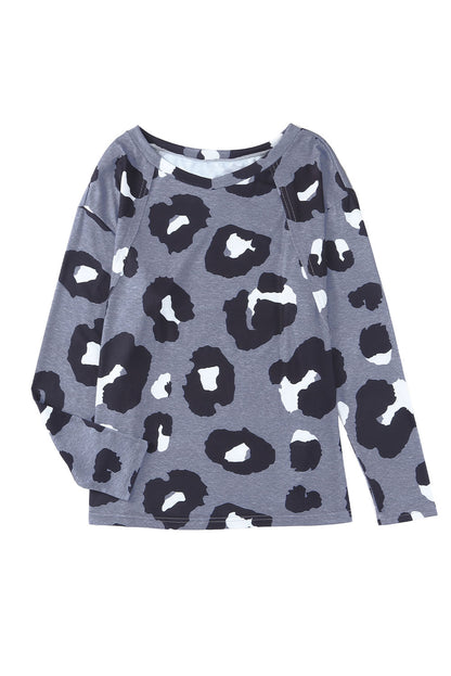 Print Drop Shoulder Pullover Long Sleeve Top