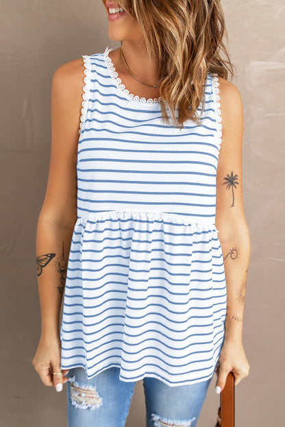 Striped Ruffle Neck Babydoll Tank Top