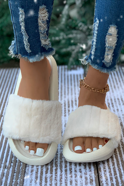 Comfy Plush Band Open Toe Flat Slippers