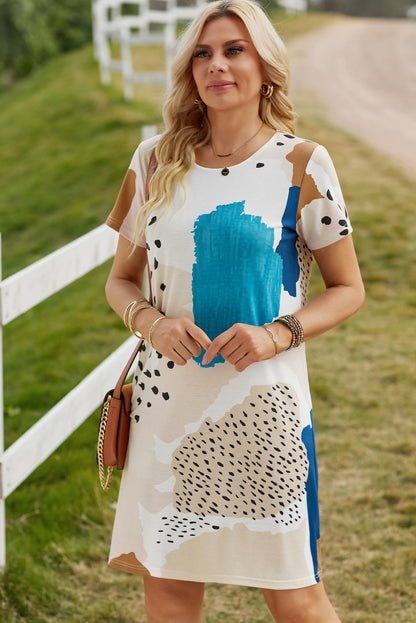 Casual Tie Dye Spotted Print Color Block Shirt Dress