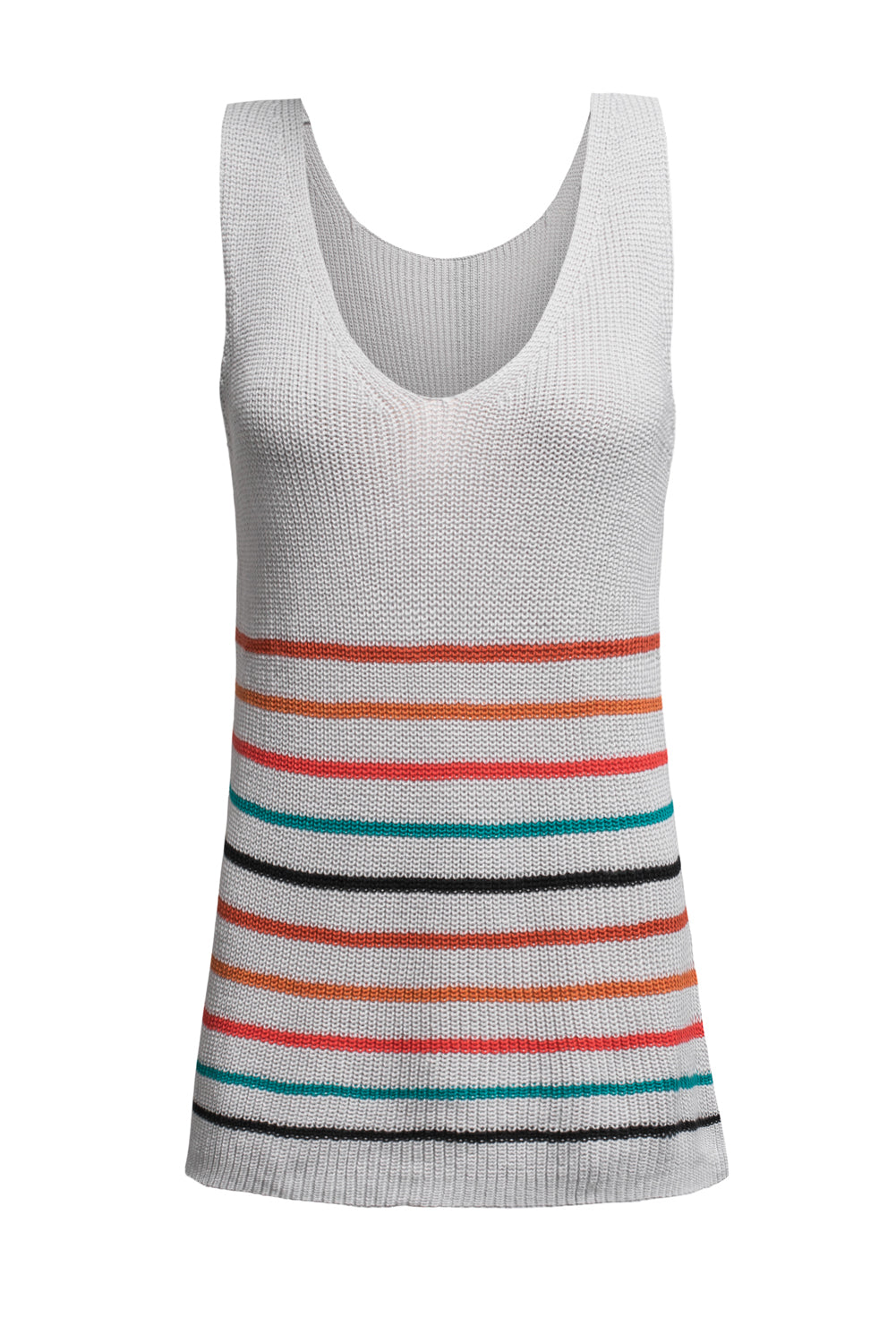 Multicolor Stripes White Knit Tank Top