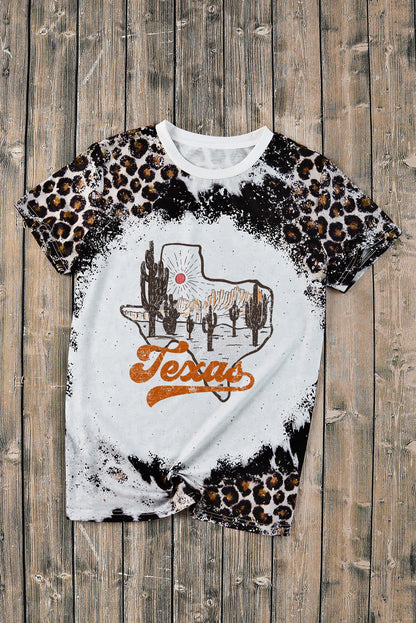 Leopard Bleached Tie Dye Texas Sunset Graphic T Shirt