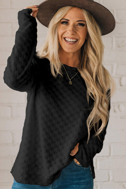 Checkered Furry Thumbhole Long Sleeve Top