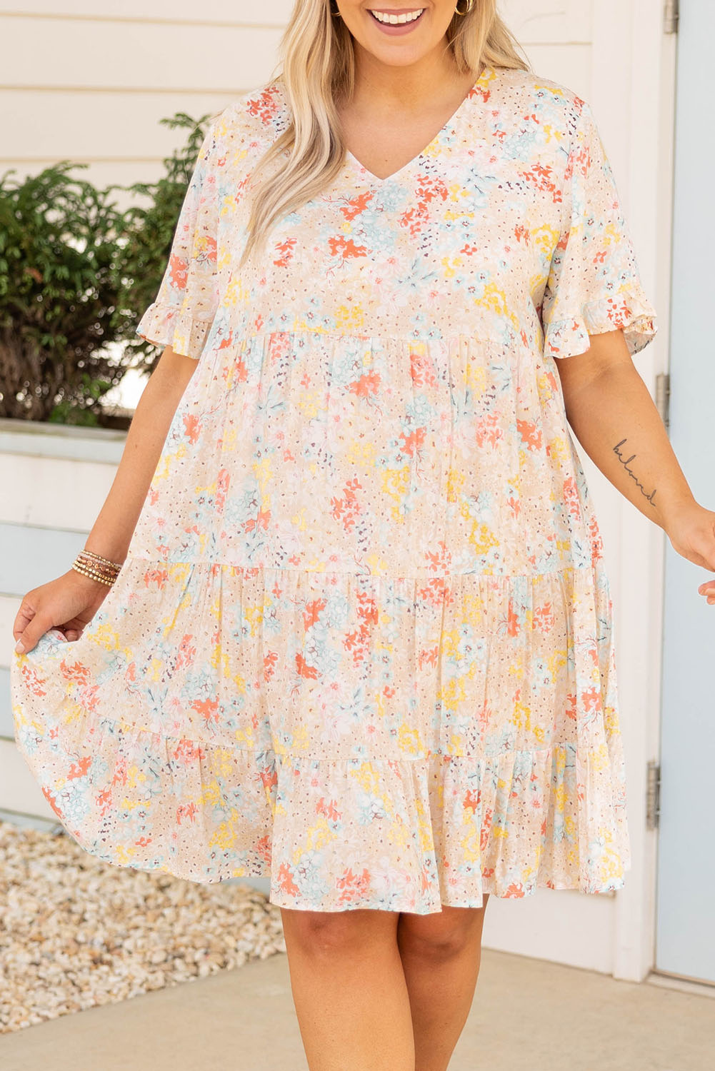 Plus Size Floral Pattern Babydoll Swing Dress