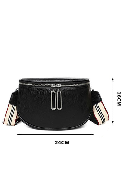 Striped Strap Zipper PU Leather Crossbody Bag