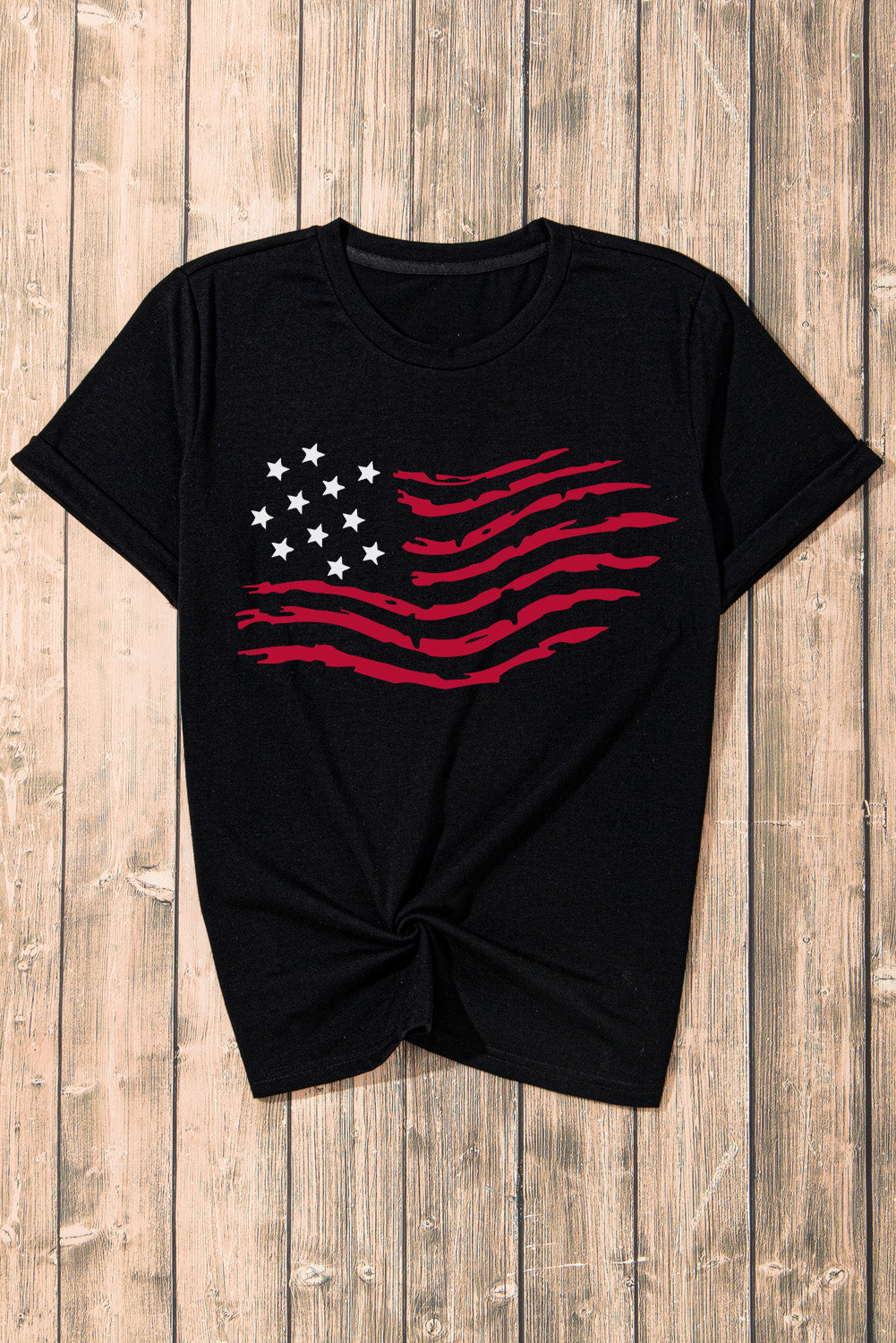 Black American Flag Graphic Crew Neck T Shirt