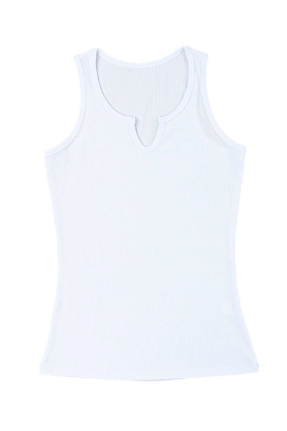 Basic Split Neck Ribbed Knit Tank Top