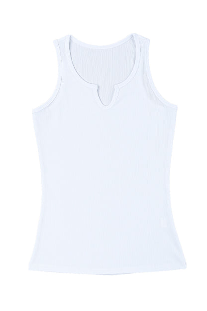 Basic Split Neck Ribbed Knit Tank Top