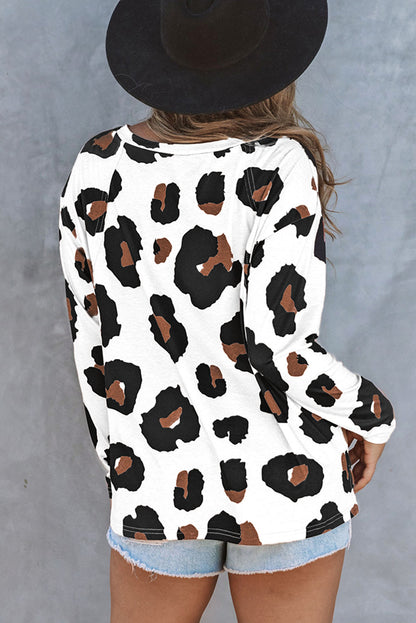 Print Drop Shoulder Pullover Long Sleeve Top