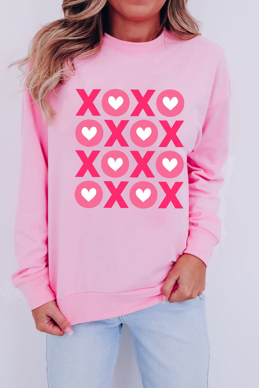 Pink XOXO Heart Graphic Crewneck Drop Shoulder Sweatshirt