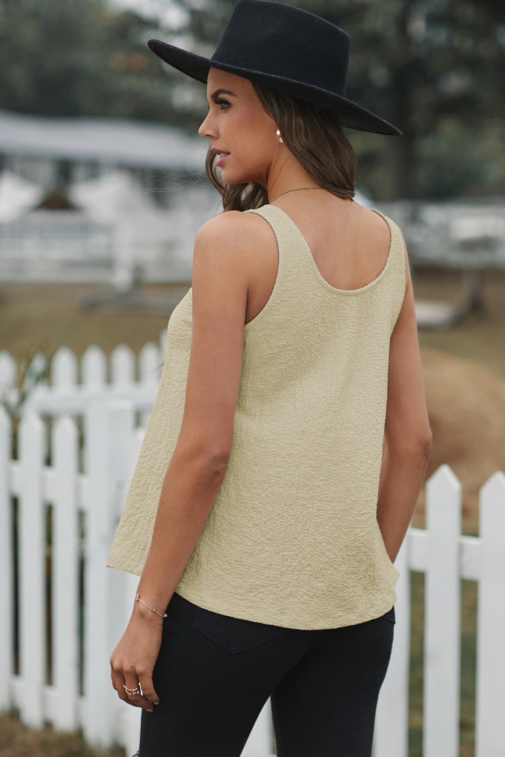 Scoop Neck Loose Fit Button Front Tank Top for Women