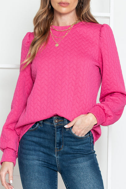 Rosy Waffle Quilted Puff Sleeve Sweatshirt